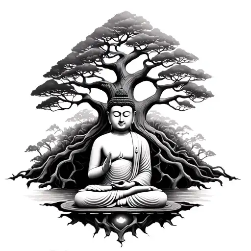 Budha Sitting Under Yggdrasil Tree
