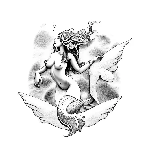 A Shamanic Journey Depicted By A Nude Mermaid Exploring A Hidden Underwater Temple