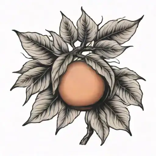 Peach On A Tree With Leaves