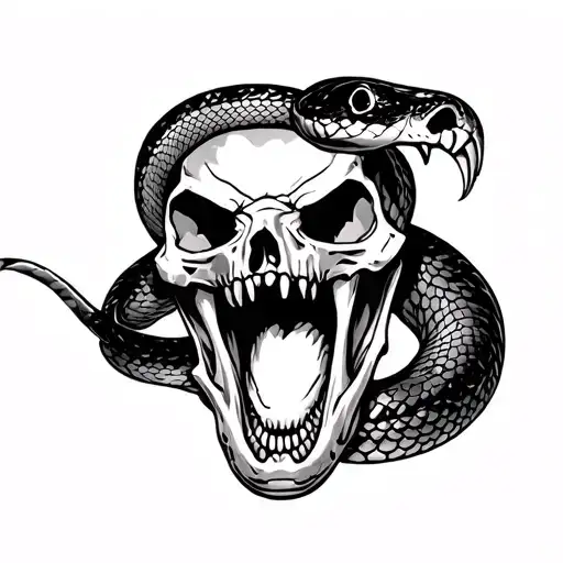Snake With Open Mouth Trough A Skull
