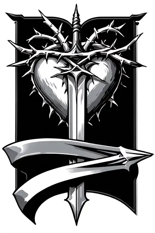 Heart With Crown Of Thorns And Dagger Going Through The Middle