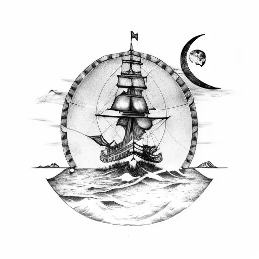 Brocken Pirate Ship With The Moon