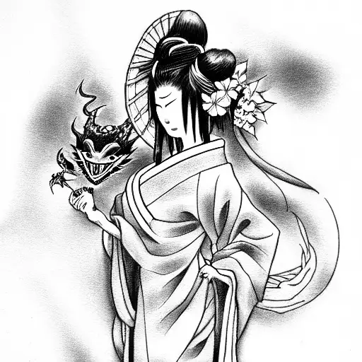 Japanese Geisha With Dragon