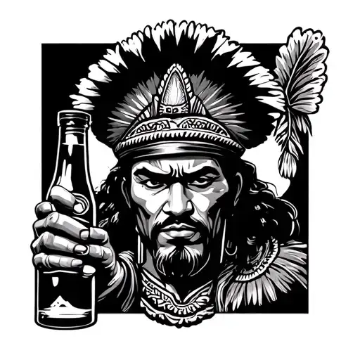 Filipino Mexican Tribal Warior Holding Alcohol