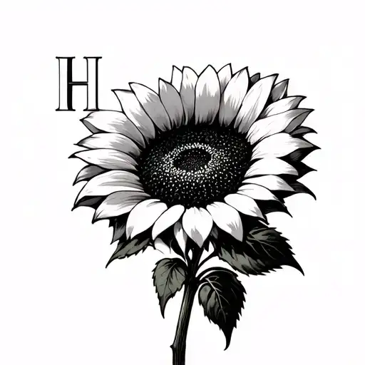 White Ink Sunflower With A Capital H In The Middle