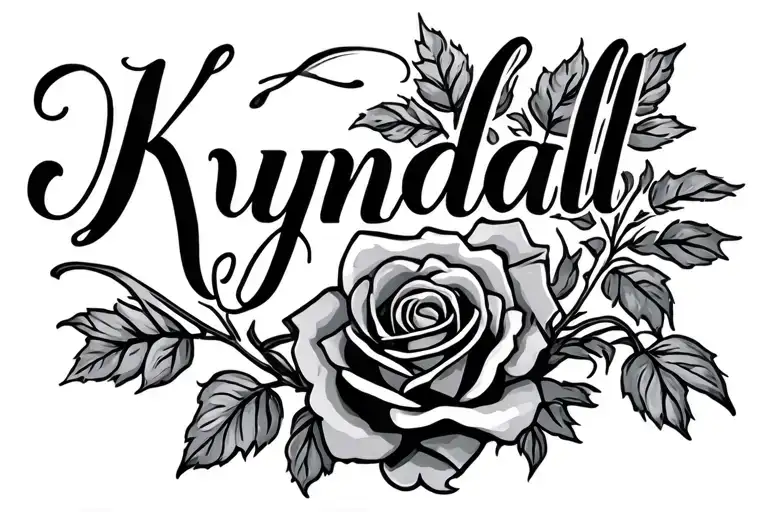 The Name Kyndall In Cursive Writing With A Rose Surrounding The Name