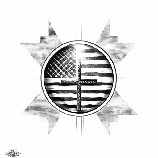 Usa Flag With Christian Cross