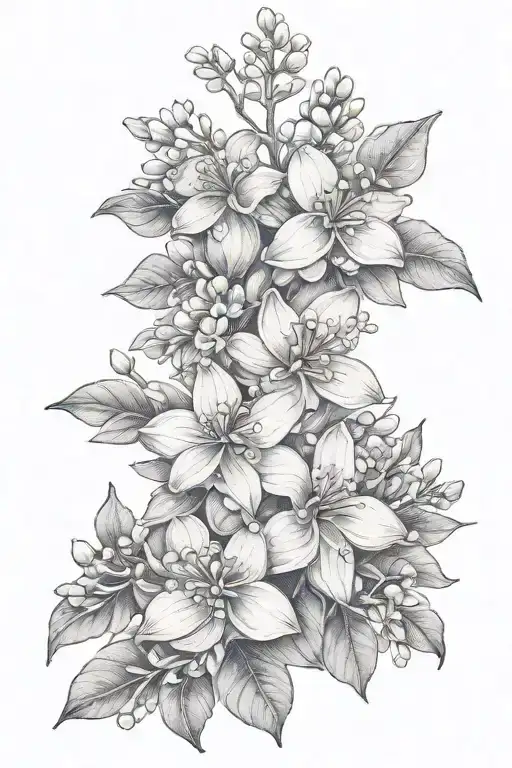 Three Lilac Flowers Blooming