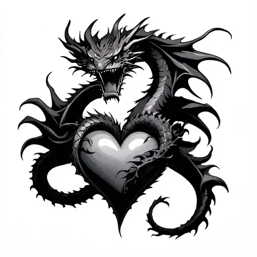 Black Dragon Wrapped Around A Heart