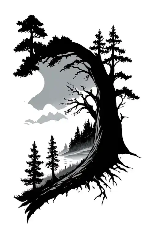 Forrest Landscape Tattoo Black And White