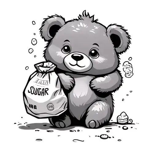 A Baby Bear Holding A Bag Of Sugar