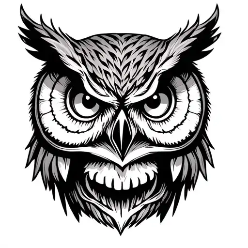 Old Owl With Skull
