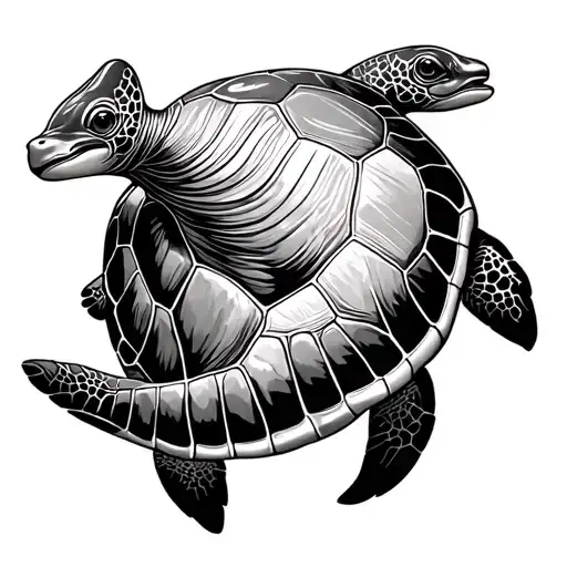 Turtle And Dolphin Line Drawing Style