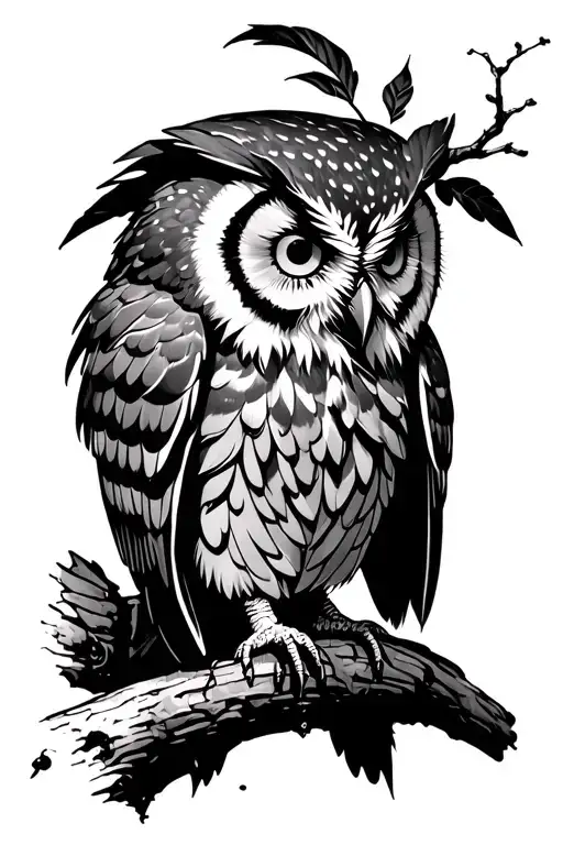 Gothic Owl Perched On A Branch