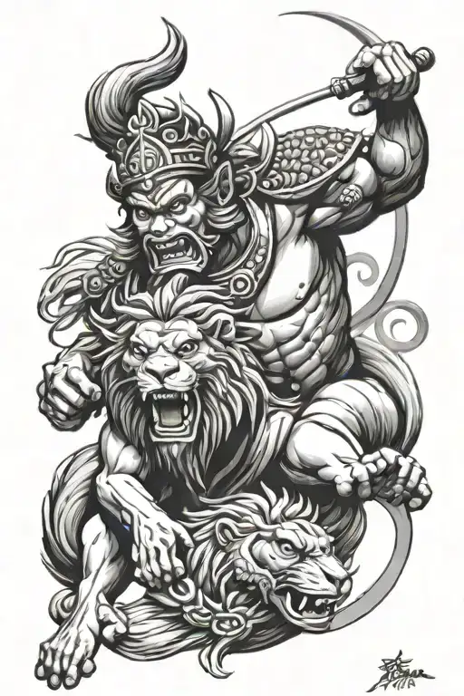 Monkey King And Lion Roaring