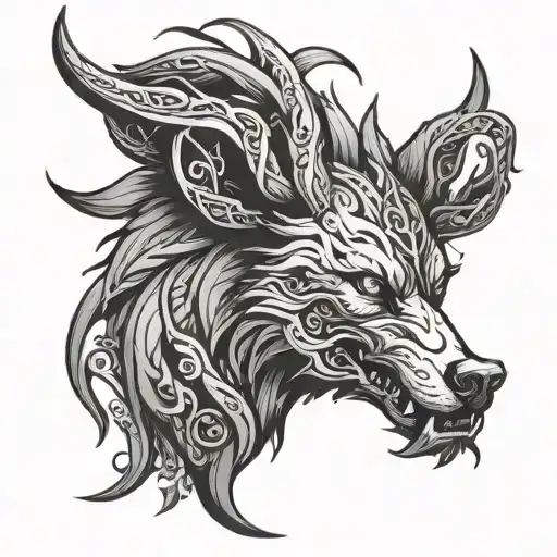 Fenrir With Yggdrasil Growing Out Of His Head