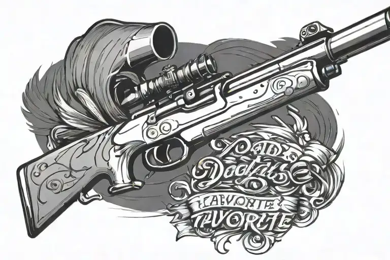 A Minimalist Sketch Of A Hunting Rifle With The Phrase 'Dad's Favorite' Underneath