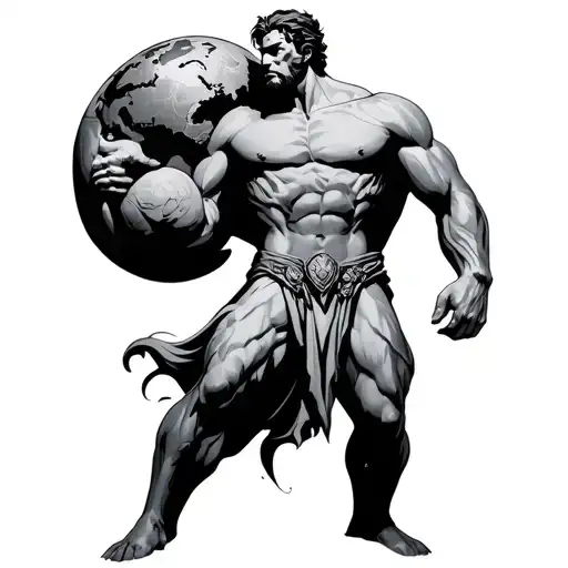 Titan Atlas Standing Carries Earth Statue
