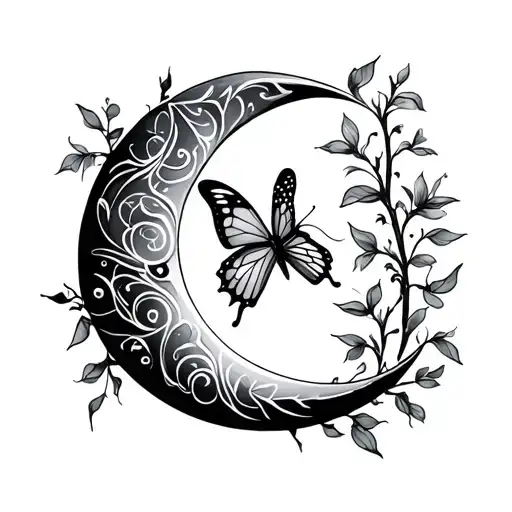 Crescent Moon And Butterfly