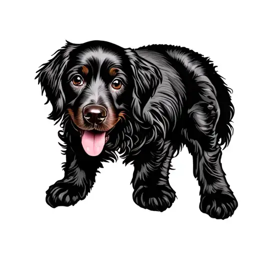 Black Cocker Spaniel Dog On Men Chest With Smile Face Made