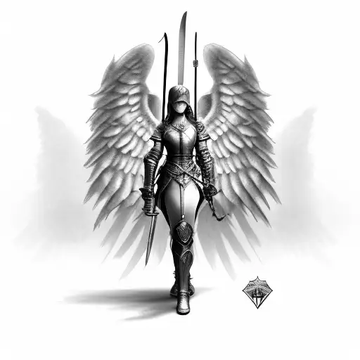 Female Knight With Angel Wings Holding Sword