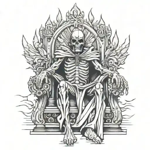 Death King On Throne Black And Grey With Blue Eyes