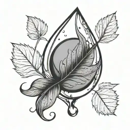 A Black And Grey Tattoo Of A Water Droplet With A Hidden Weed Leaf Inside