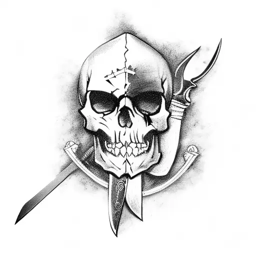 Pirate Skull With Knife And Woman