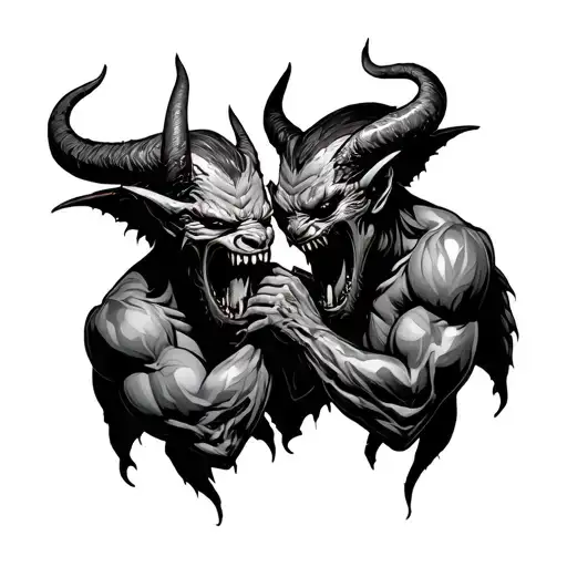 Tattoo Of Two Twin Devils Biting Each Other