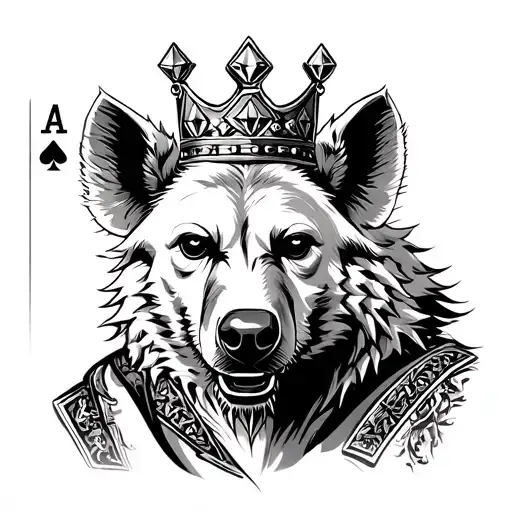 Fierce Hyena With Black Kings Crown Dressed In Diamonds Playing Cards