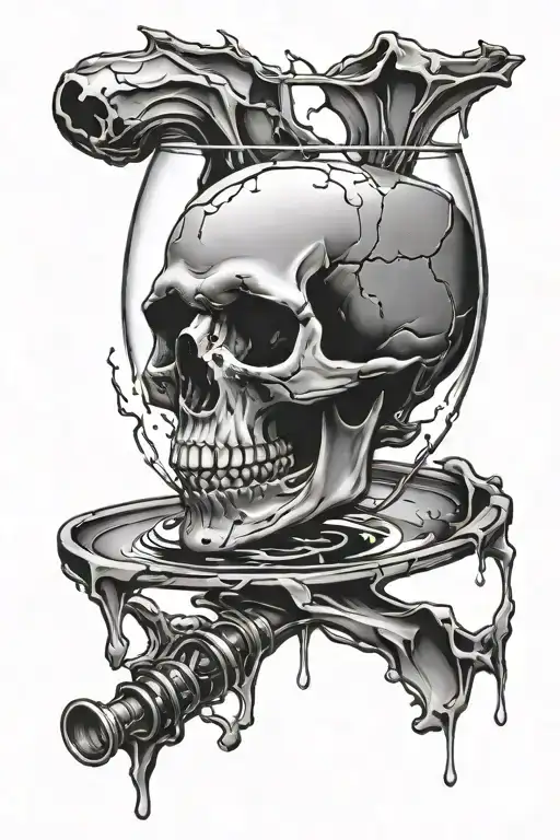 A Broken Wine Glass With As Skull Inside Representing