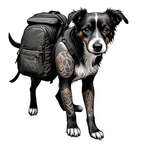 Dog With A Backpack On His Whole Arm