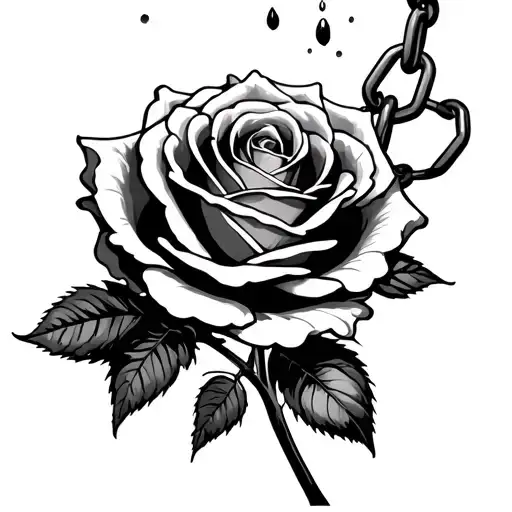 Chain Wrapped Around Rose With Pedals Falling