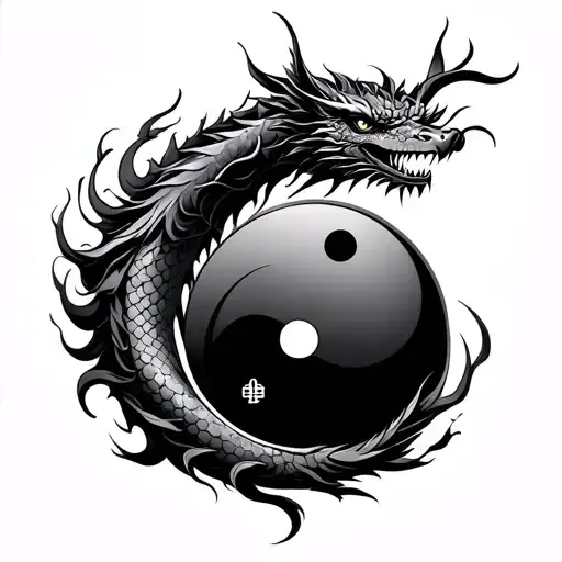 Yin Yang Sign Witha Chinese Dragon Circling It