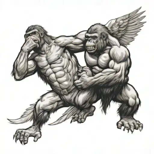 Gorilla Fighting An Eagle