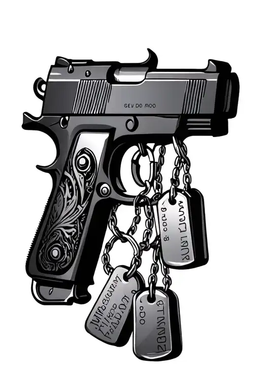 Gun With Dogtags Hanging