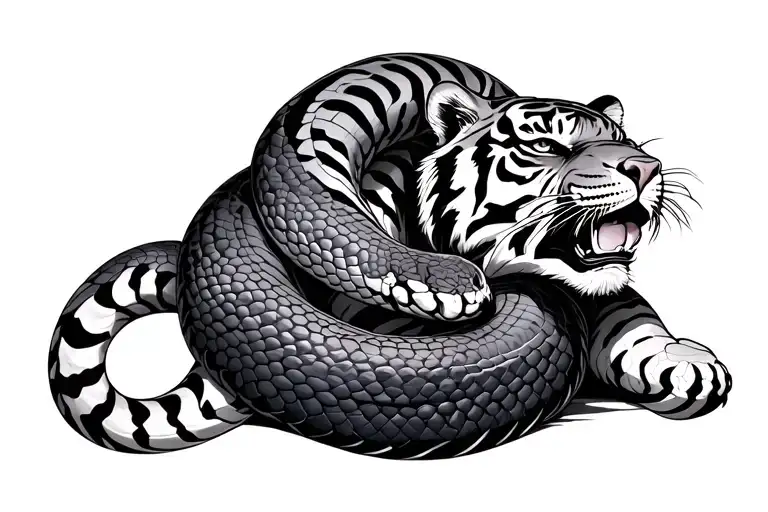Tiger And Snake Wrapped Tightly