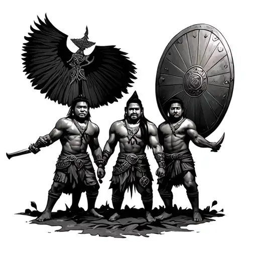 Filipino Warrior Protecting 3 Brothers With Shield