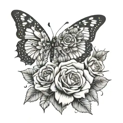 Sunflowers And Rose And Butterfly