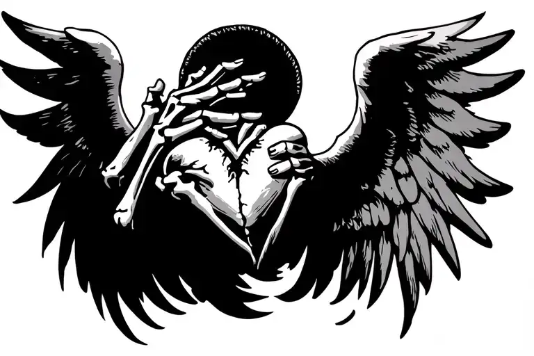 An Angle With Wings And A Boney Hand Reaching For A Heart In A Rib Cage
