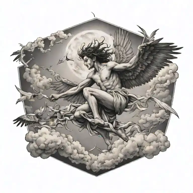 Icarus Falling From The Sky With Clouds Surrounding