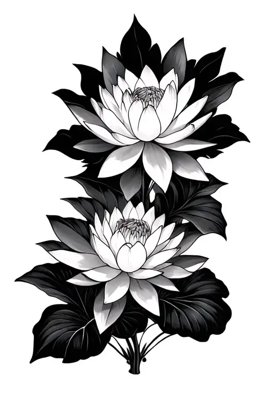 Lotus Flower Garden Scene With Flowers