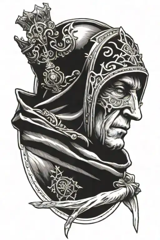 King Baldwin Iv With His Mask Holding His Hand In Front Of Him Like A Stop Sign Fine Line Detailed