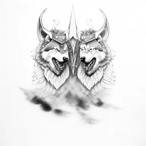 Viking Oden's Raven And A Wolf