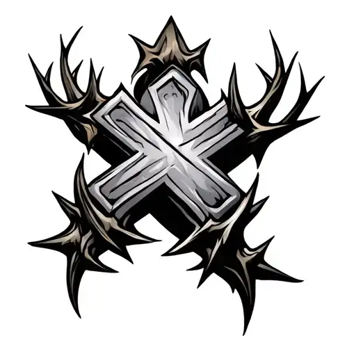 Cross Tattoo With Thorn Crown