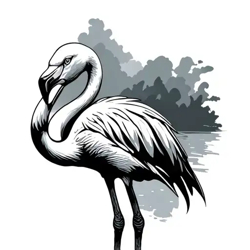 The Shape Of Maine Tattoo Featuring A Simple Flamingo