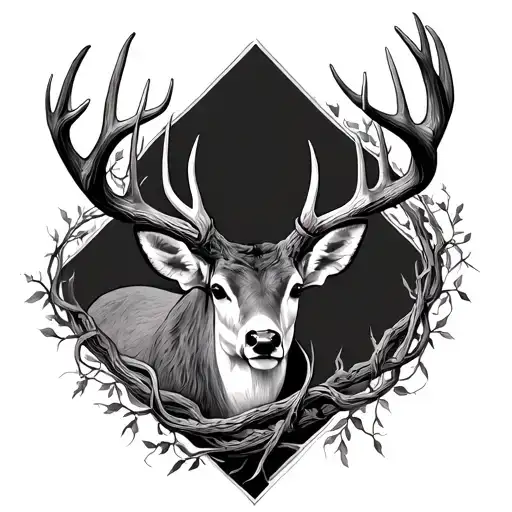 Deer Antlers With Vines Wrapped Around The Antlers