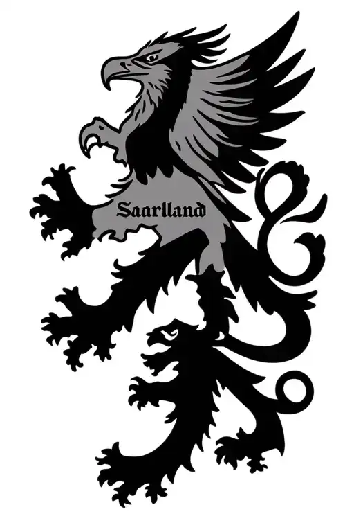 Eagle And Lion And Saarland Coat Of Arms Lettering Homeland Saarland Map
