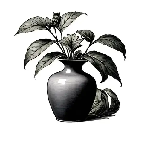 Plant Vase In Head With Art