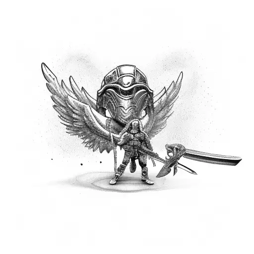 Guardian Angel Fight Snake With Sword